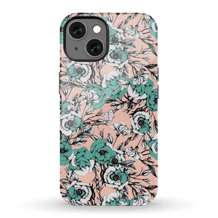 iPhone 13 StrongFit Blue and pink floral by Mmartabc