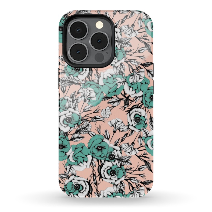 iPhone 13 pro StrongFit Blue and pink floral by Mmartabc