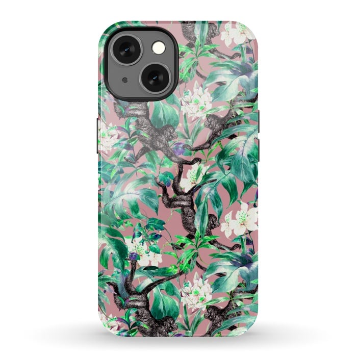 iPhone 13 StrongFit Monkeys in the flowery jungle I by Mmartabc