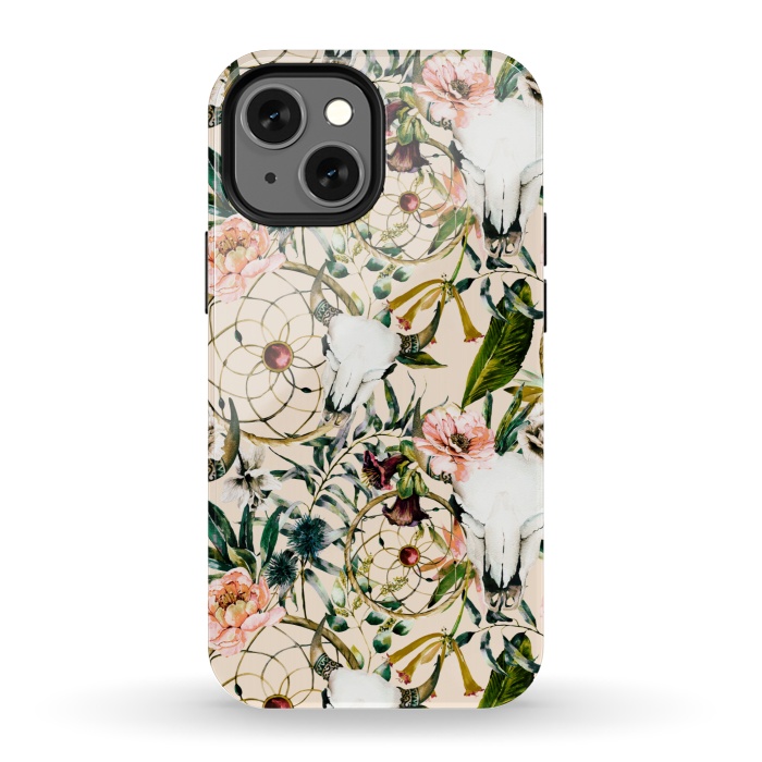 iPhone 13 mini StrongFit Bohemian dreamcatcher and skull floral  by Mmartabc