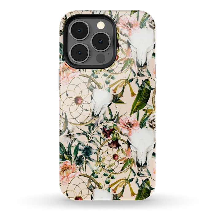iPhone 13 pro StrongFit Bohemian dreamcatcher and skull floral  by Mmartabc