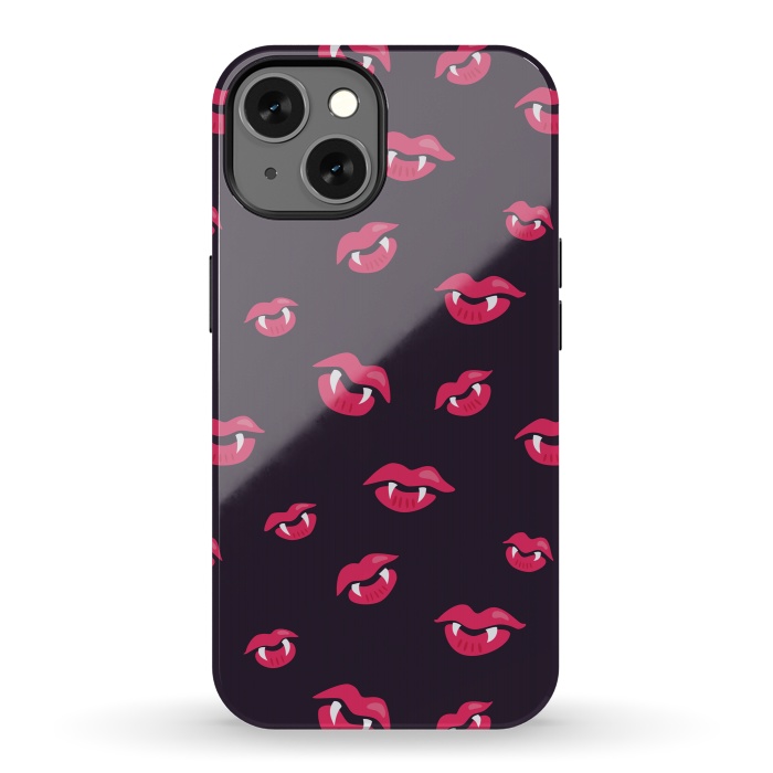 iPhone 13 StrongFit Pink Vampire Lips And Fangs Pattern by Boriana Giormova