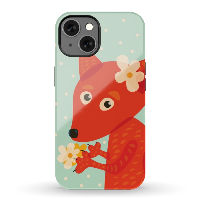iPhone 13 StrongFit Cute Fox With Flowers by Boriana Giormova