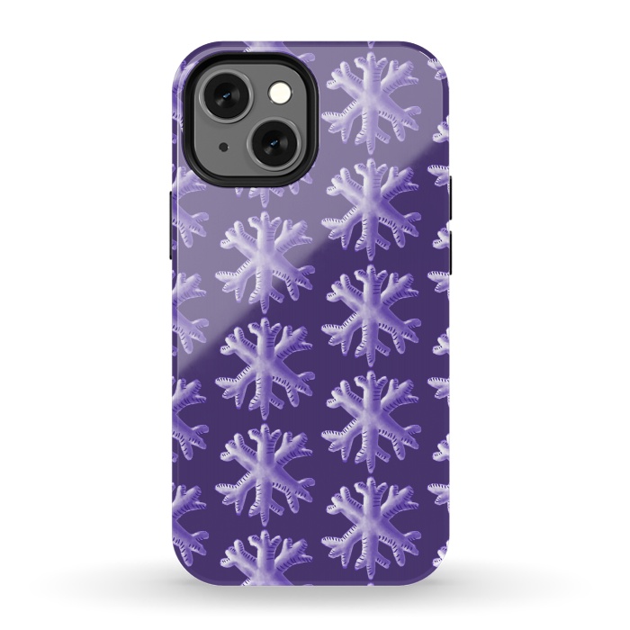 iPhone 13 mini StrongFit Ultra Violet Fluffy Snowflake Pattern by Boriana Giormova