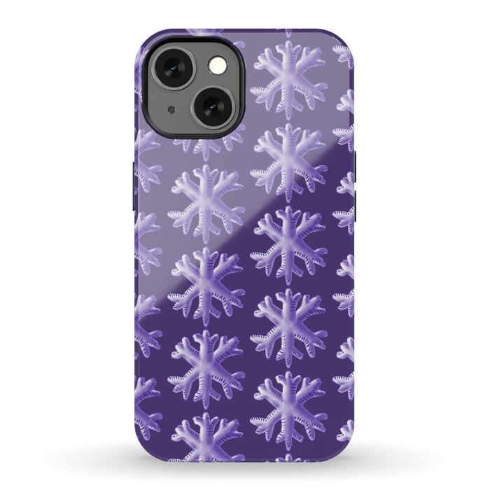 iPhone 13 StrongFit Ultra Violet Fluffy Snowflake Pattern by Boriana Giormova