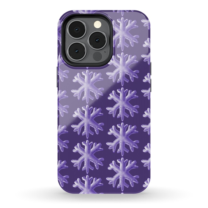 iPhone 13 pro StrongFit Ultra Violet Fluffy Snowflake Pattern by Boriana Giormova