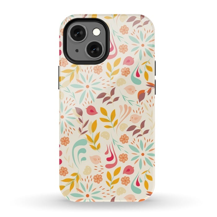iPhone 13 mini StrongFit Birds and Flowers Beige by Jelena Obradovic