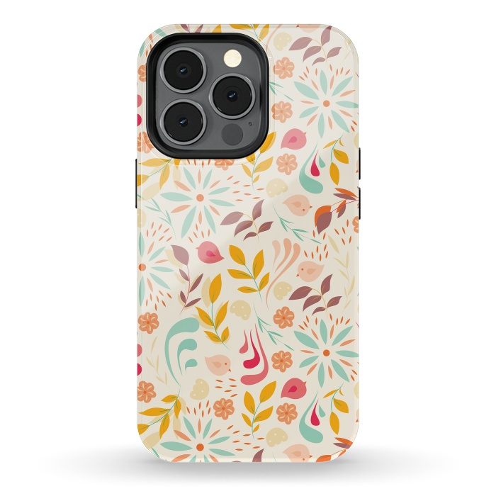 iPhone 13 pro StrongFit Birds and Flowers Beige by Jelena Obradovic