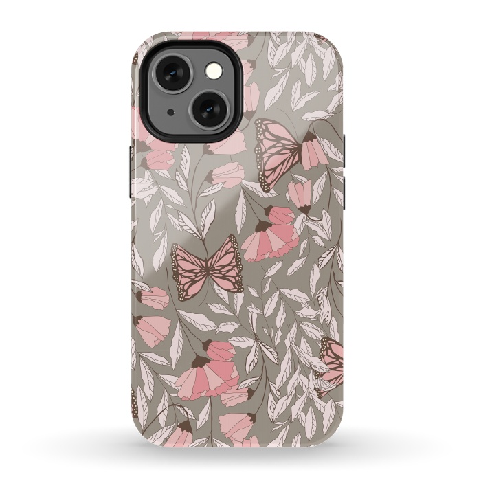 iPhone 13 mini StrongFit Romantic Butterflies Gray by Jelena Obradovic