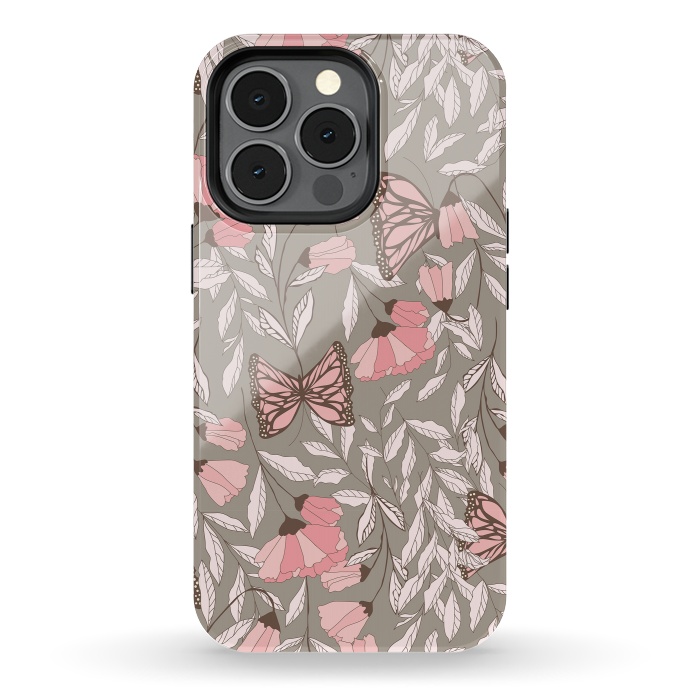 iPhone 13 pro StrongFit Romantic Butterflies Gray by Jelena Obradovic