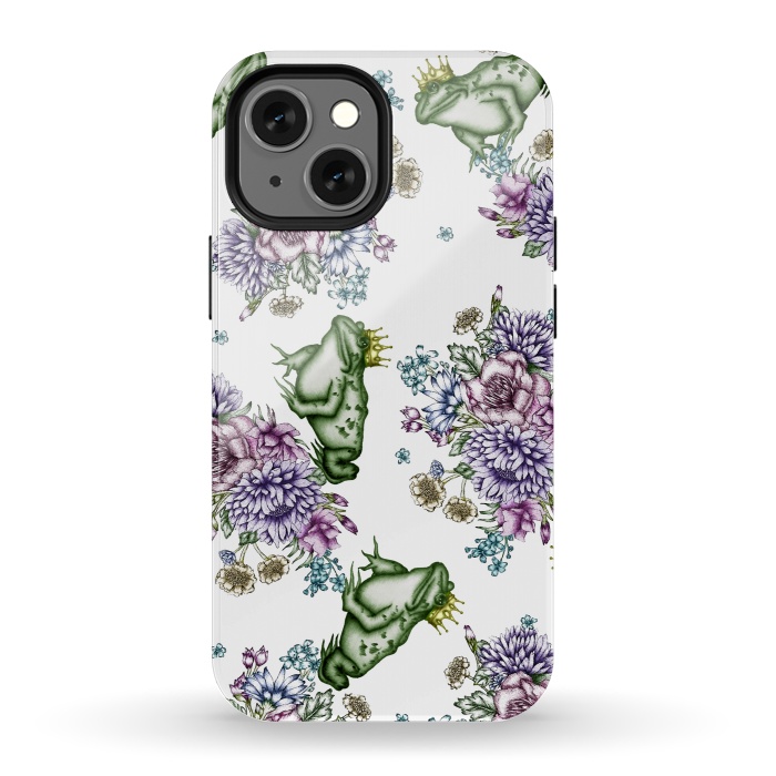 iPhone 13 mini StrongFit Frog Prince Floral Pattern by ECMazur 