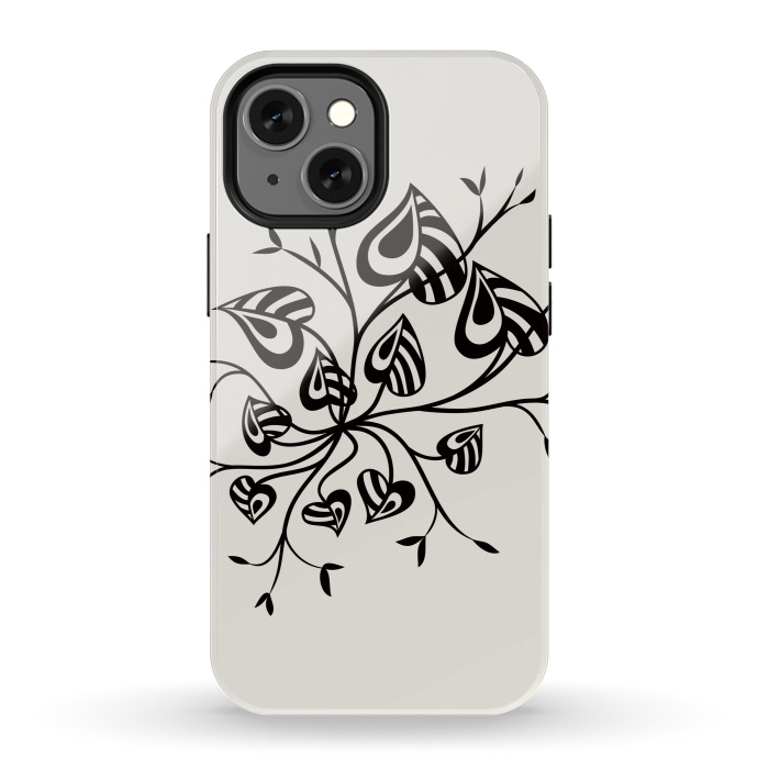 iPhone 13 mini StrongFit Abstract Black And White Floral With Pointy Leaves by Boriana Giormova