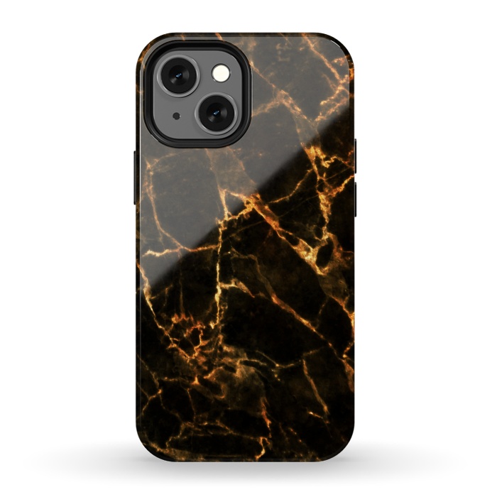 iPhone 13 mini StrongFit Black marble with golden cracks by Oana 