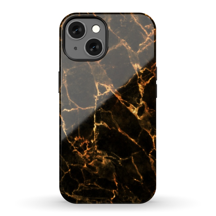 iPhone 13 StrongFit Black marble with golden cracks by Oana 