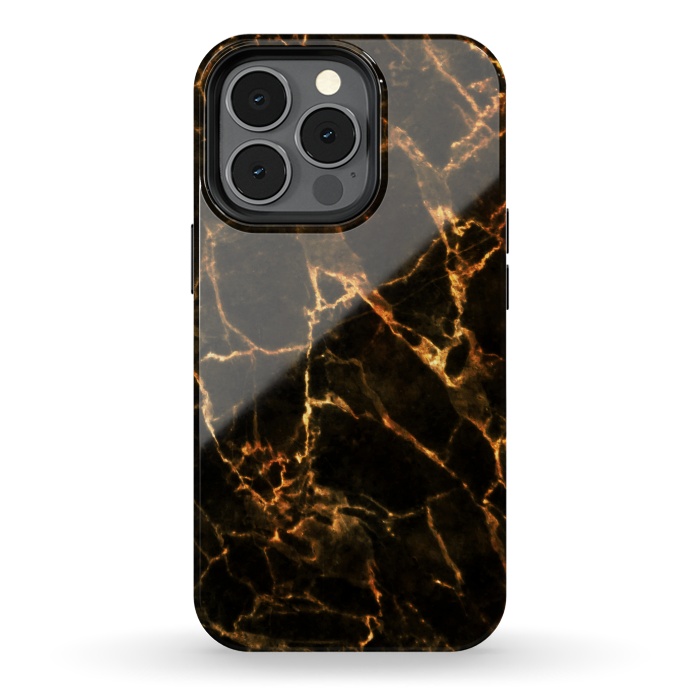 iPhone 13 pro StrongFit Black marble with golden cracks by Oana 