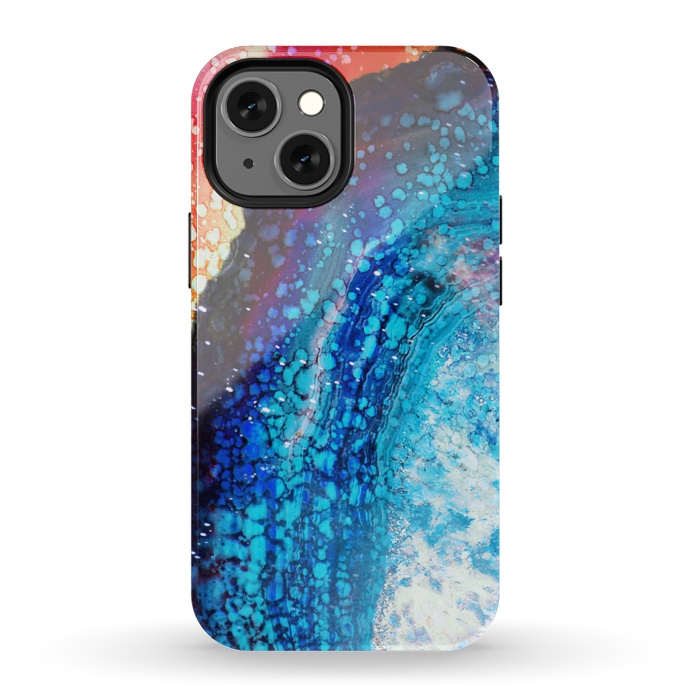 iPhone 13 mini StrongFit Paint splattered marble blue red by Oana 