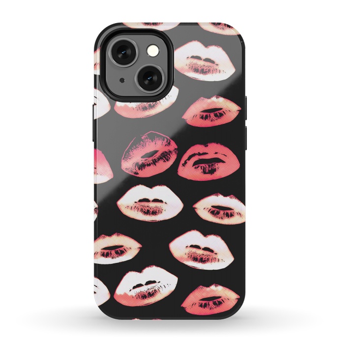 iPhone 13 mini StrongFit Red pink lipstick kisses by Oana 