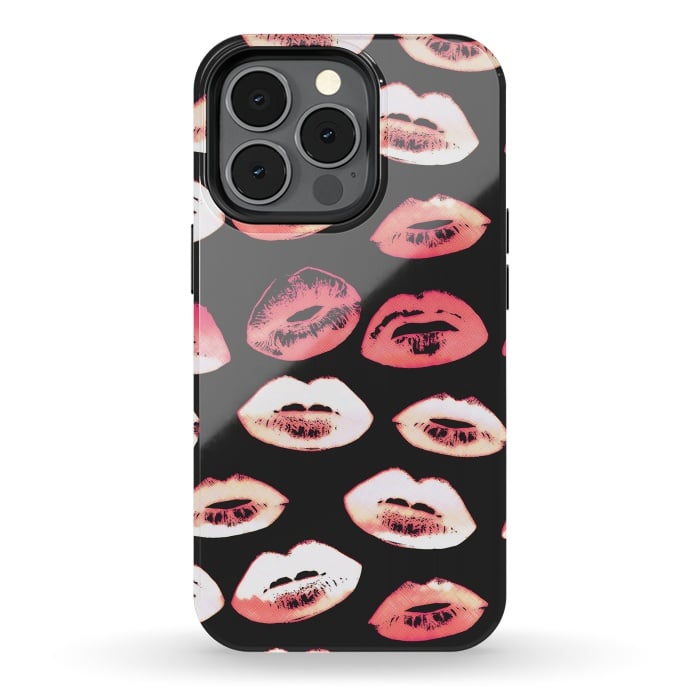 iPhone 13 pro StrongFit Red pink lipstick kisses by Oana 