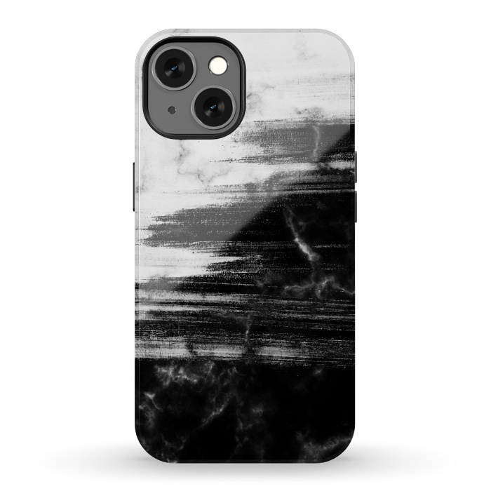 iPhone 13 StrongFit Scratched half black half white brushed marble by Oana 