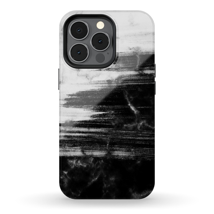 iPhone 13 pro StrongFit Scratched half black half white brushed marble by Oana 