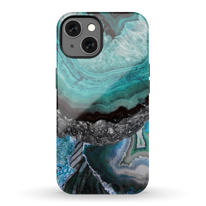 iPhone 13 StrongFit Blue turquoise agate marble close up by Oana 