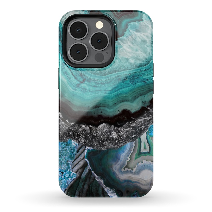 iPhone 13 pro StrongFit Blue turquoise agate marble close up by Oana 