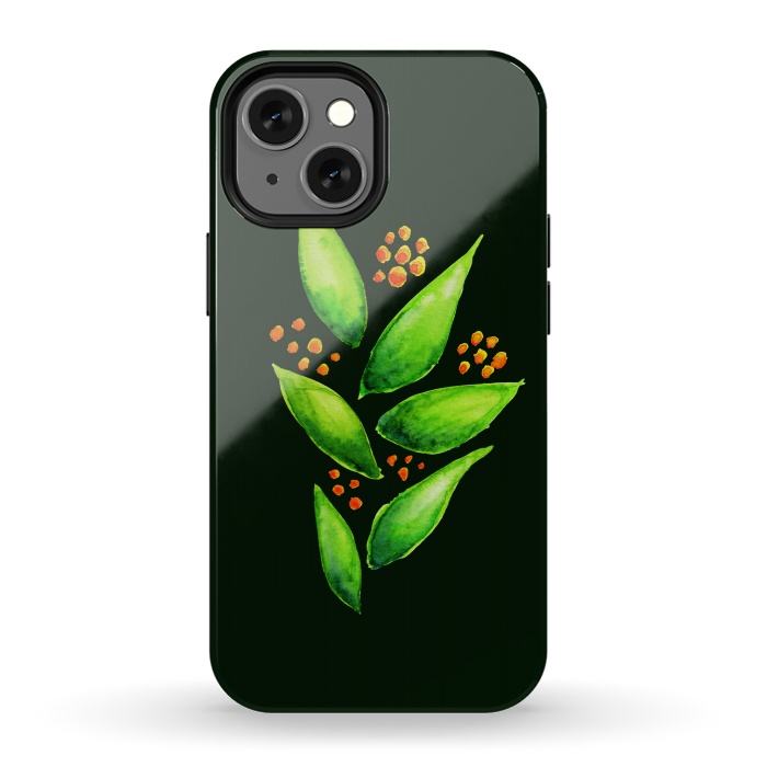 iPhone 13 mini StrongFit Abstract watercolor green plant with orange berries by Boriana Giormova