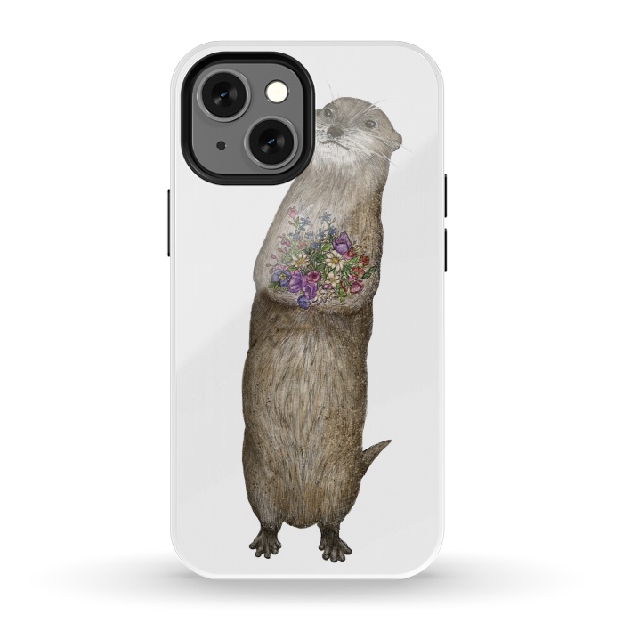 iPhone 13 mini StrongFit Otter and Flowers by ECMazur 