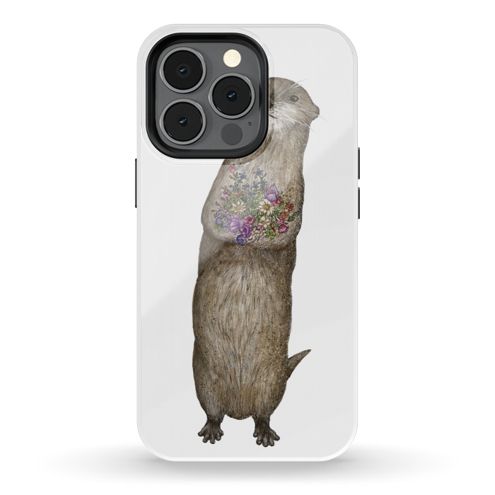 iPhone 13 pro StrongFit Otter and Flowers by ECMazur 