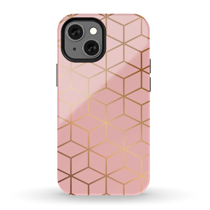 iPhone 13 mini StrongFit Pink & Gold Geometry 011 by Jelena Obradovic