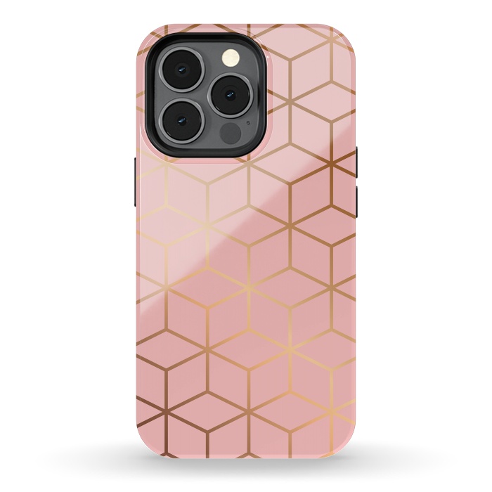 iPhone 13 pro StrongFit Pink & Gold Geometry 011 by Jelena Obradovic