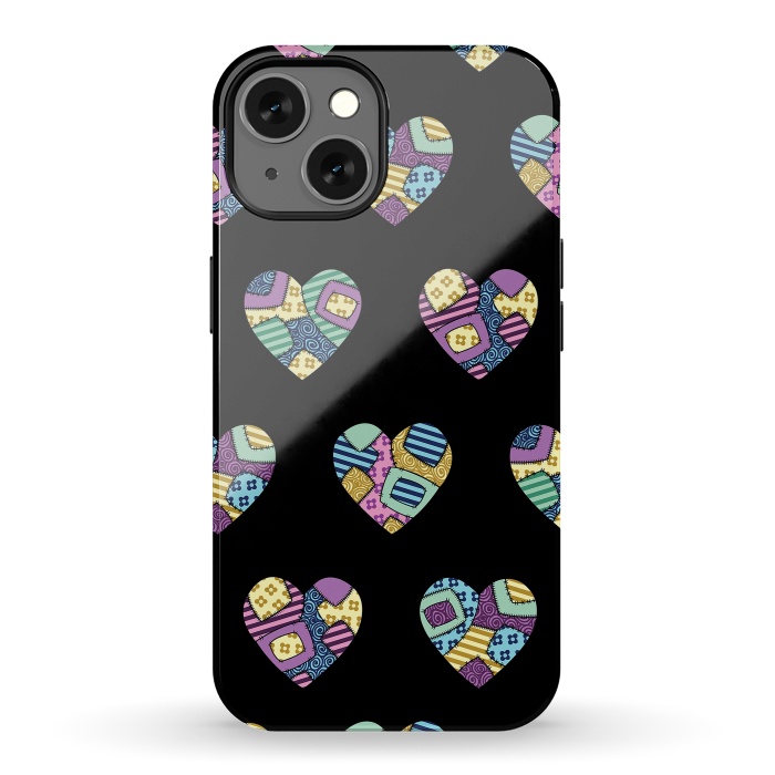 iPhone 13 StrongFit patchwork heart pattern by Laura Nagel