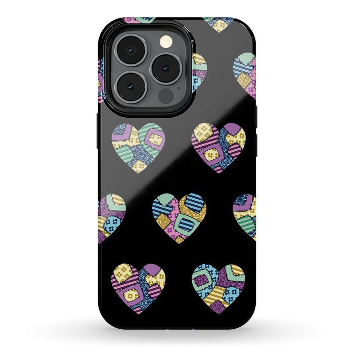 iPhone 13 pro StrongFit patchwork heart pattern by Laura Nagel