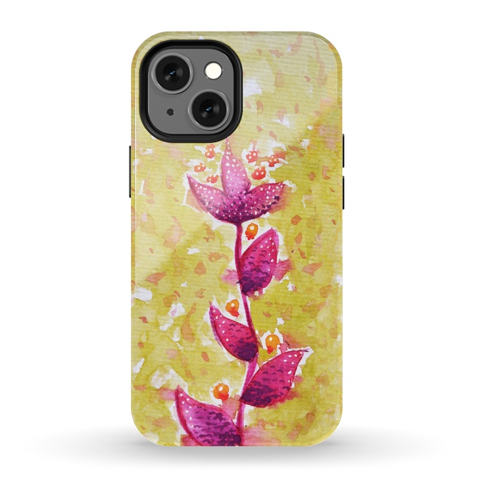 iPhone 13 mini StrongFit Abstract Watercolor Flower In Purple And Green by Boriana Giormova