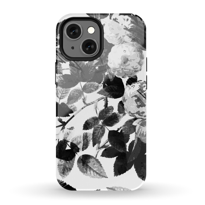 iPhone 13 mini StrongFit Black and white ink roses by Oana 