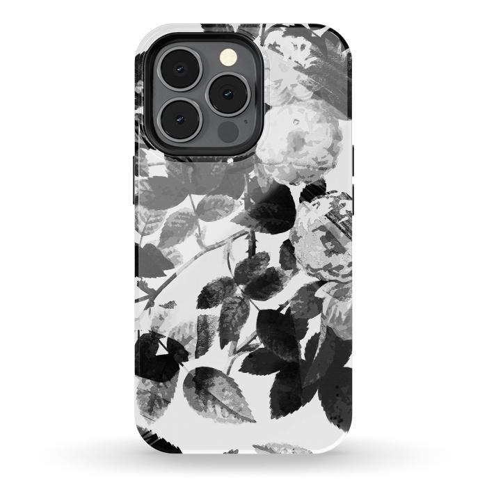 iPhone 13 pro StrongFit Black and white ink roses by Oana 