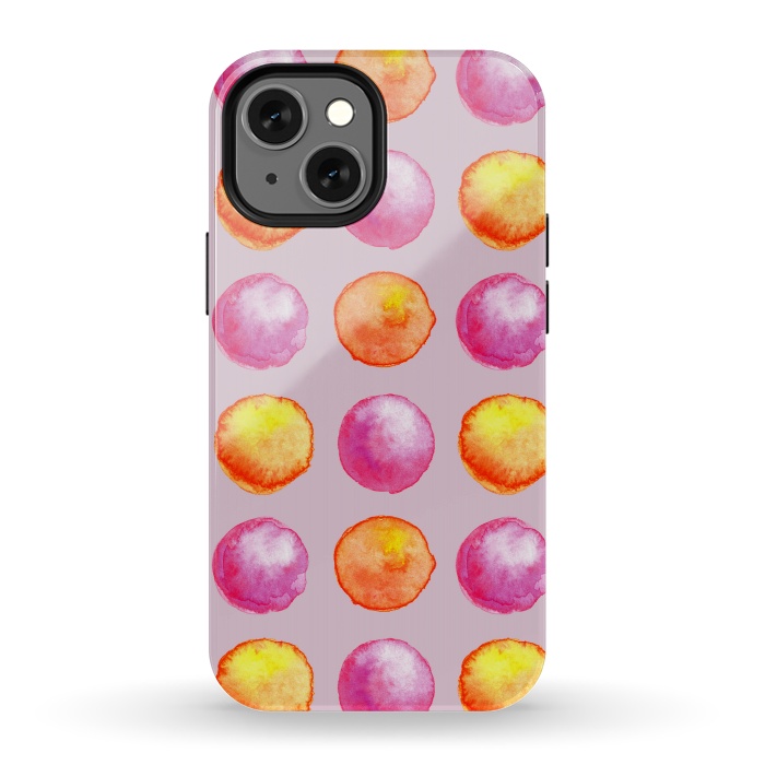 iPhone 13 mini StrongFit Juicy Watercolor Pink And Orange Spheres Pattern by Boriana Giormova