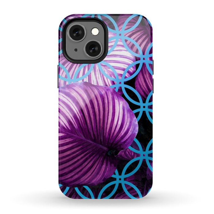 iPhone 13 mini StrongFit Purple Leaves Blue Geometric by Alemi