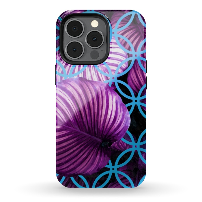 iPhone 13 pro StrongFit Purple Leaves Blue Geometric by Alemi