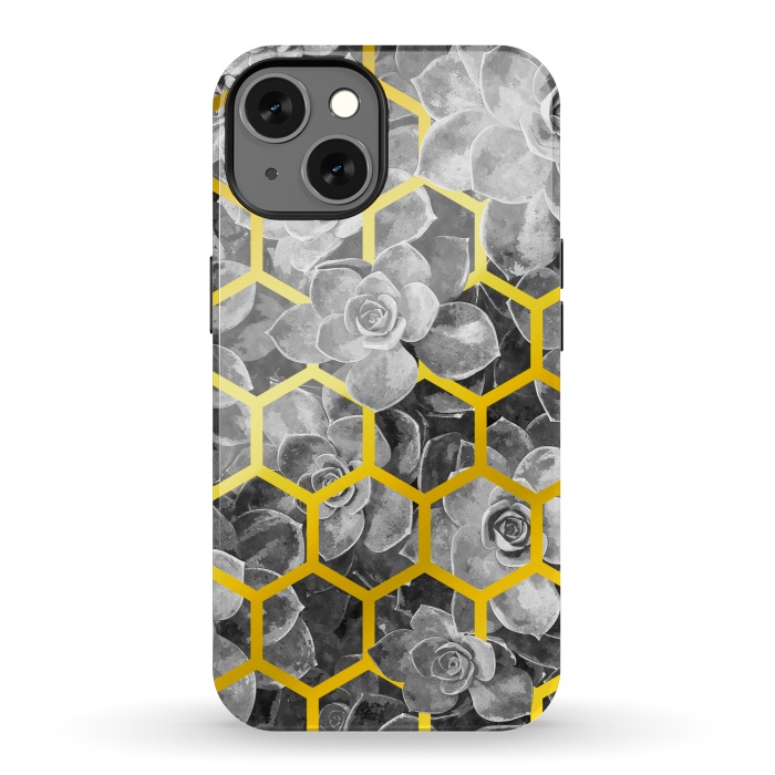 iPhone 13 StrongFit Black and White Succulent Gold Geometric by Alemi