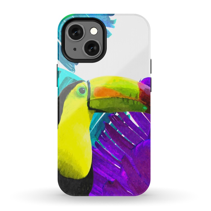 iPhone 13 mini StrongFit Tropical Toucan Palm Leaves by Alemi