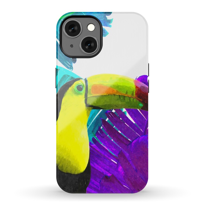 iPhone 13 StrongFit Tropical Toucan Palm Leaves by Alemi