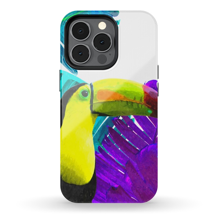 iPhone 13 pro StrongFit Tropical Toucan Palm Leaves by Alemi