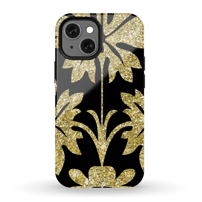 iPhone 13 mini StrongFit Gold Glitter Black Background by Alemi