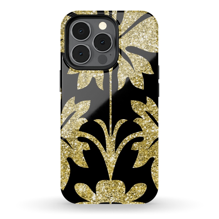 iPhone 13 pro StrongFit Gold Glitter Black Background by Alemi