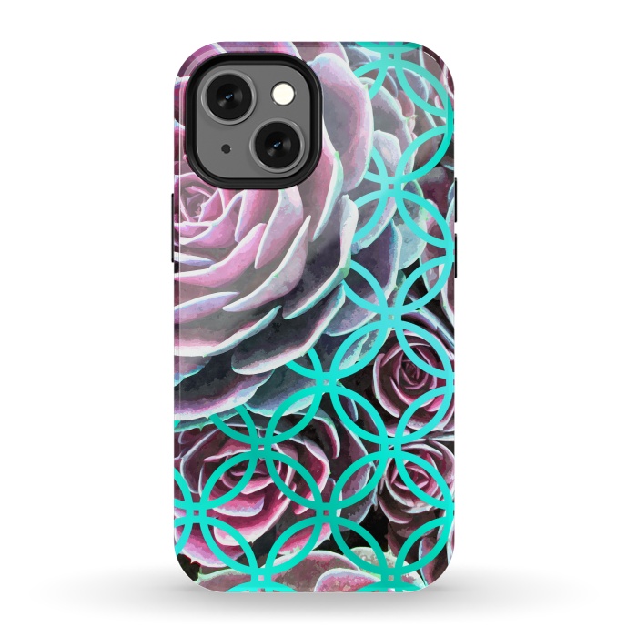 iPhone 13 mini StrongFit Purple Cactus Turquoise Circle by Alemi
