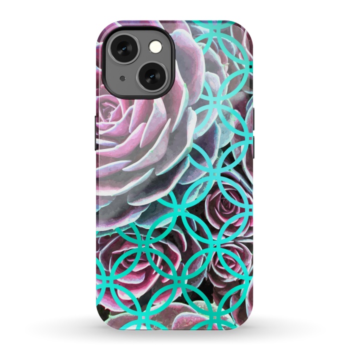 iPhone 13 StrongFit Purple Cactus Turquoise Circle by Alemi