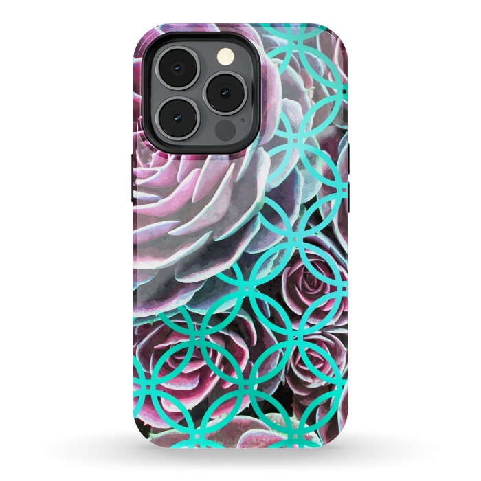 iPhone 13 pro StrongFit Purple Cactus Turquoise Circle by Alemi