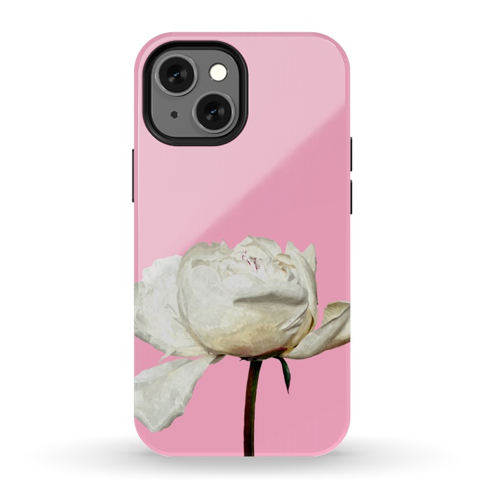 iPhone 13 mini StrongFit White Peony Pink Background by Alemi