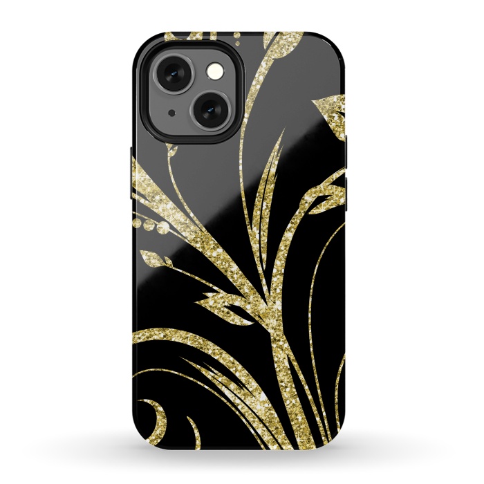 iPhone 13 mini StrongFit Black Gold and Glitter Pattern by Alemi